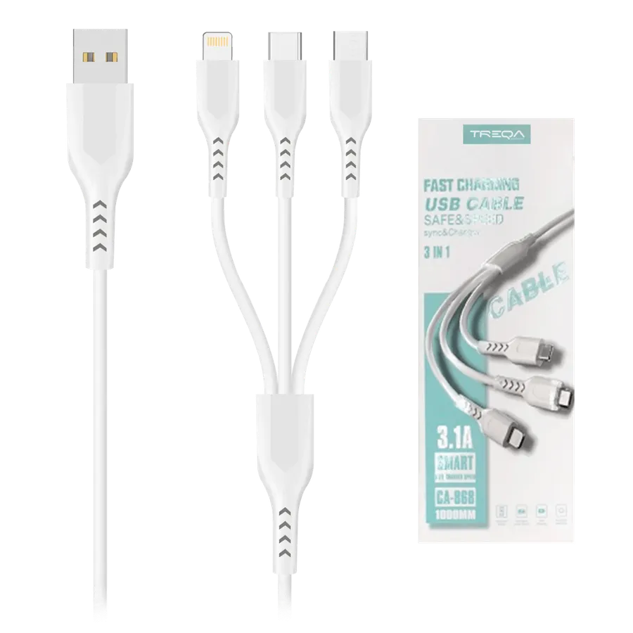 כבל טעינה מפוצל ל - 3 יציאות (Type-c, אפל, מיקרו USB)